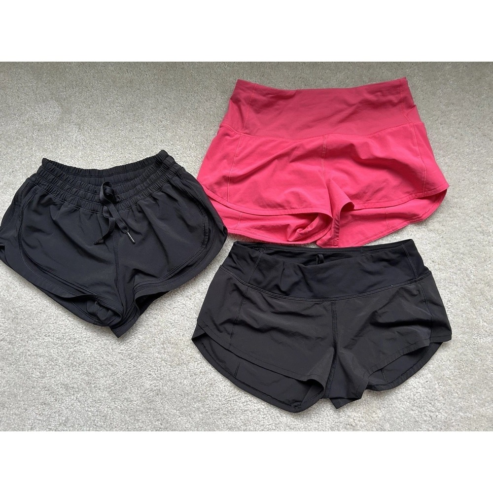 3PC Lululemon Women's Size 4 Hotty Hot Speed Up Shorts 3" Inseam Pink Black